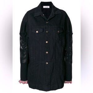 NWOT CIRCUS HOTEL Oversized Denim Jacket Crochet Sleeves in Black Size XS